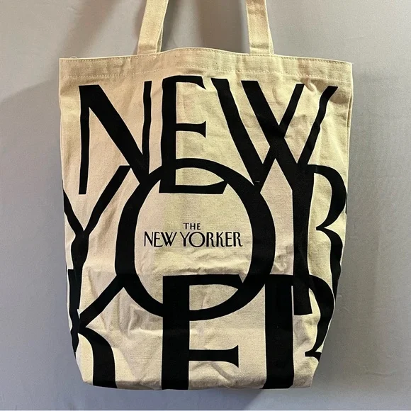 The New Yorker Canvas Tote Bag Black and Cream - Picture 4 of 7